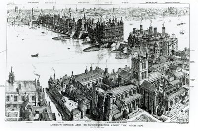 London Bridge und ihre Umgebung um das Jahr 1600, aus 